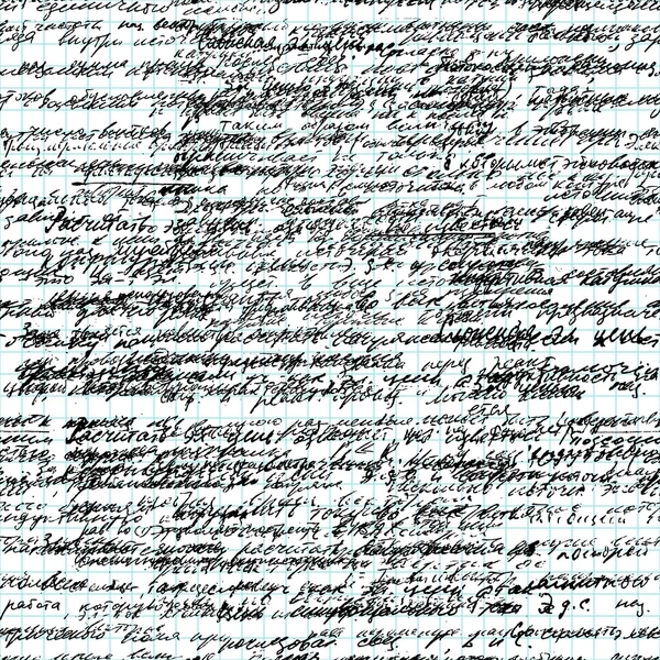 Vector seamless pattern with real hand written text on endless copybook paper sheet grid — Wektor stockowy