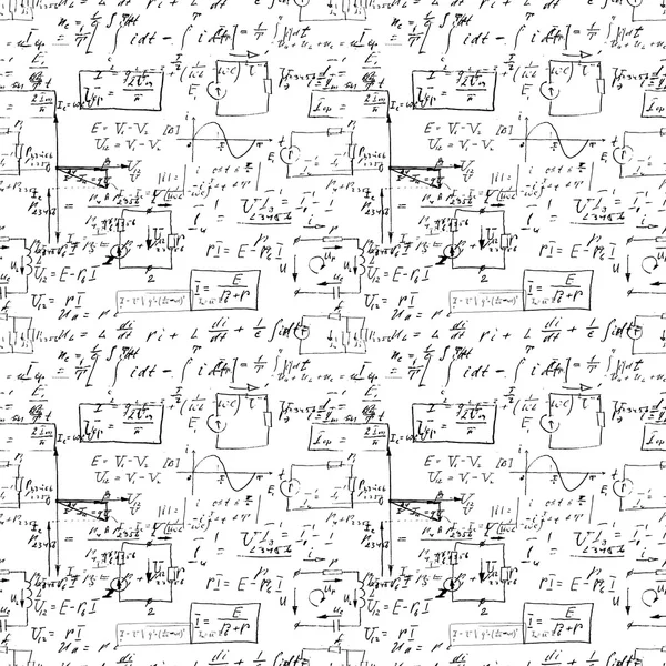 Seamless endless pattern background with handwritten mathematical formulas, — 图库矢量图片