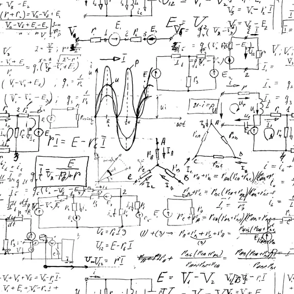 Padrão sem costura sem fim fundo com fórmulas matemáticas escritas à mão , — Vetor de Stock