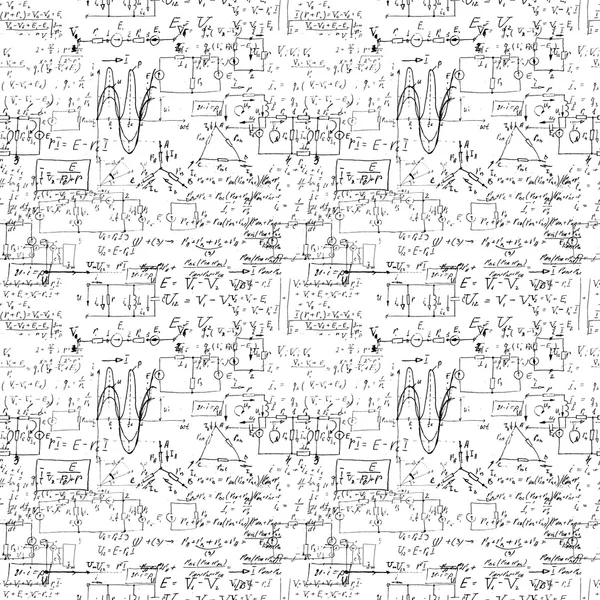 Seamless endless pattern background with handwritten mathematical formulas — Stok Vektör