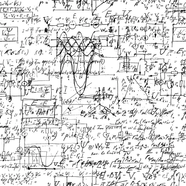 Math seamless pattern with handwriting of various operations and step by step solutions. — Stok Vektör