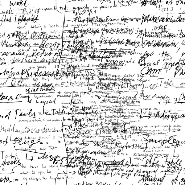 Motif vectoriel sans couture avec texte latin écrit à la main sur papier blanc . — Image vectorielle