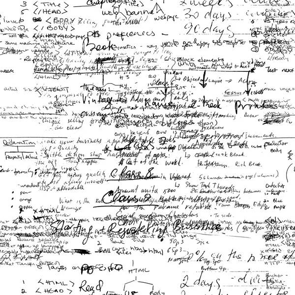 Motif vectoriel sans couture avec texte latin écrit à la main sur papier blanc . — Image vectorielle