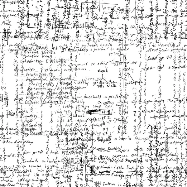 Motif vectoriel sans couture avec texte latin écrit à la main sur papier blanc . — Image vectorielle