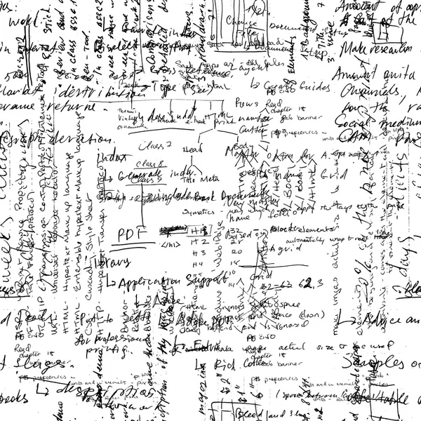 Motif vectoriel sans couture avec texte latin écrit à la main sur papier blanc . — Image vectorielle