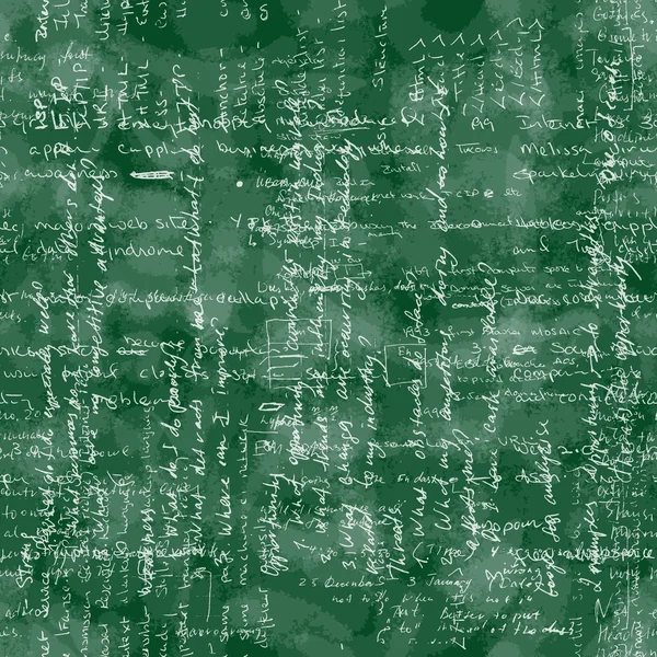 Patrón sin costura vectorial con texto latino escrito a mano real en pizarra de tiza verde . — Vector de stock