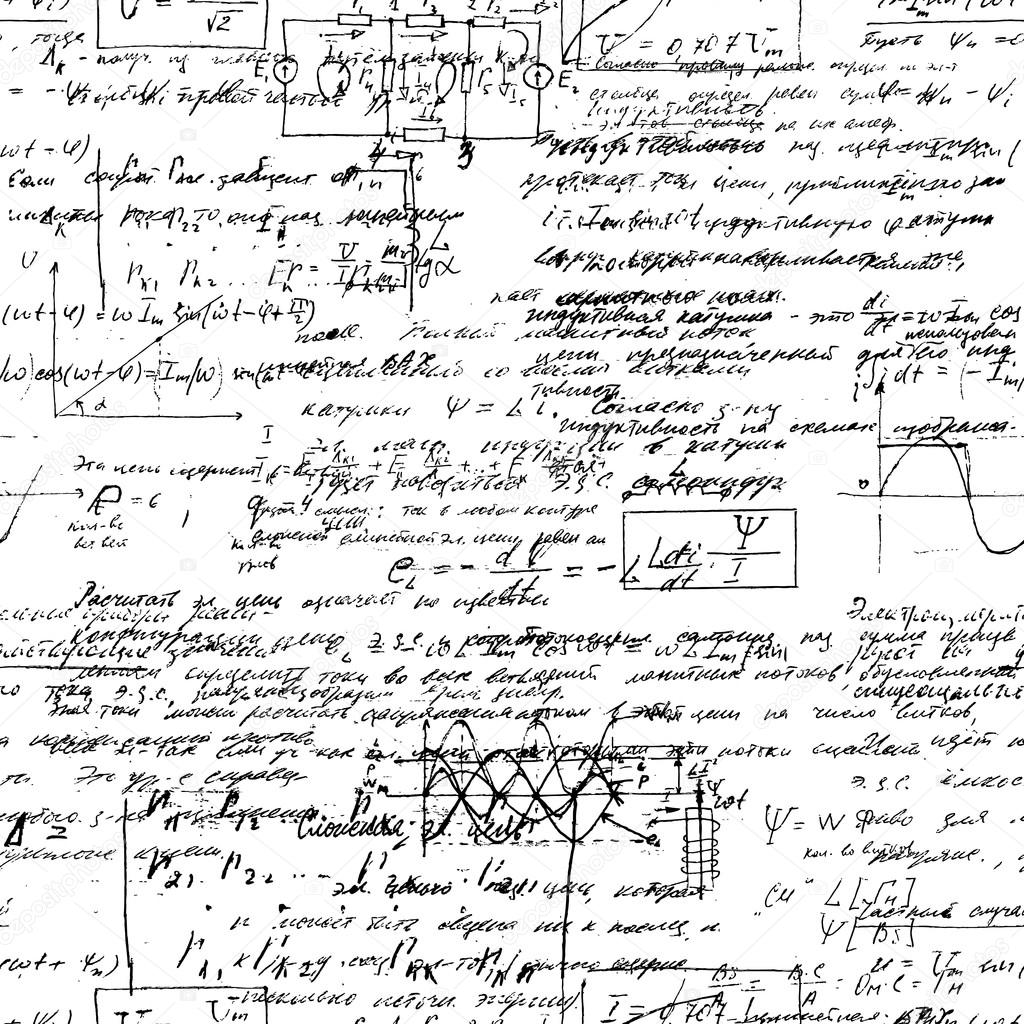 Seamless endless pattern background with handwritten mathematical formulas