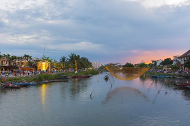 Riverscape günbatımında Hoi bir kasaba dünya mirası olarak unesco 