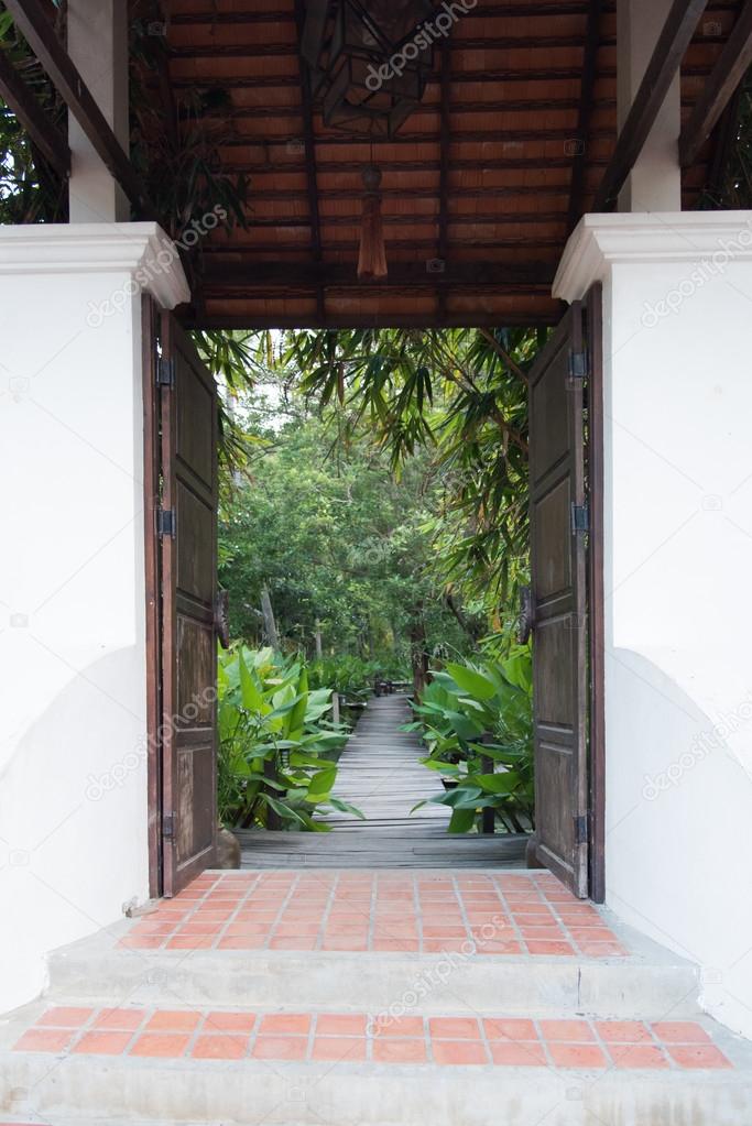entrance gate to tropical garden