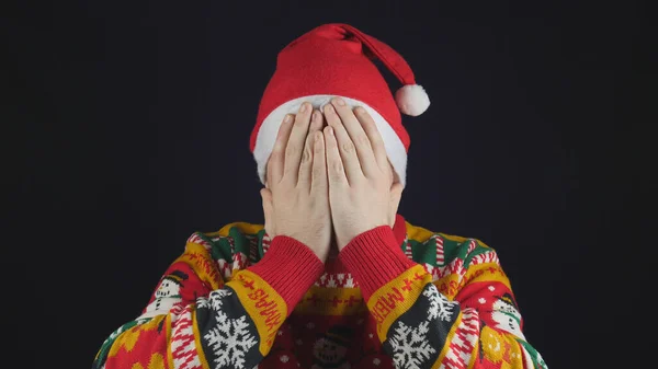 Young Handsome Guy Shows Emotion Covered His Face His Hands — Stock Photo, Image