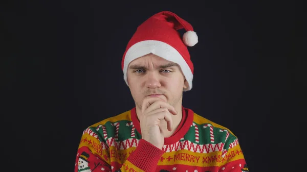 Young Handsome Guy Shows Emotion Brooding Sad Wearing Red New — Stock Photo, Image