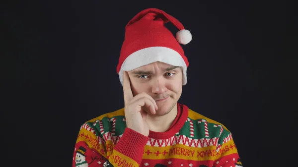 Young Handsome Guy Shows Emotion Brooding Sad Wearing Red New — Stock Photo, Image