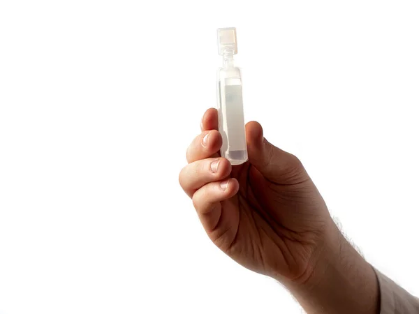 Male Doctor Hand Holds Bottle Vaccine Vaccine Bottle Isolated White — Stock Photo, Image