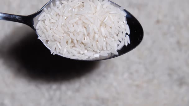 Primer Plano Una Cuchara Con Arroz Ella Través Una Lupa — Vídeo de stock