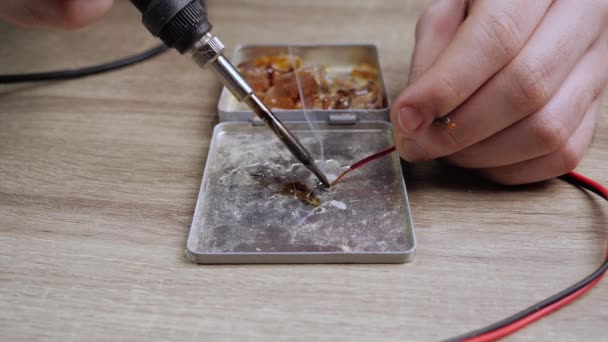 Preparation Copper Wires Connection Metal Hot Soldering Iron Soldering Iron — Stockvideo