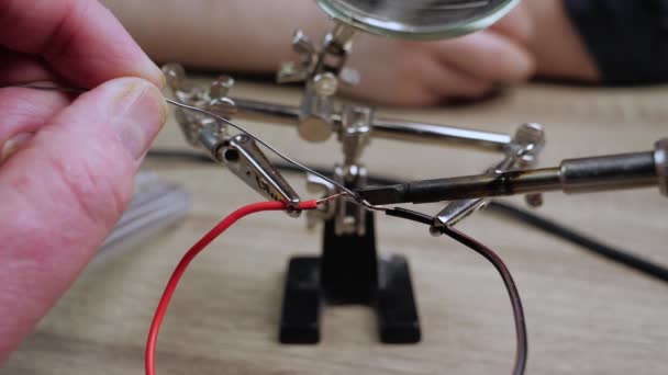 Soldering Wires Hot Metal Soldering Iron Soldering Iron Electronics Repair — Vídeo de Stock