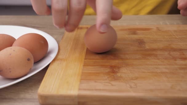 Boiled Eggs Slicing Preparing Eggs Making Olivier Salad Salad Making — Stock video