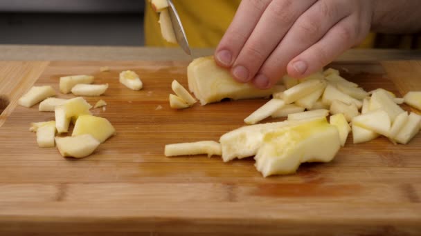 Fresh Apples Slicing Preparing Apples Making Olivier Salad Salad Making — Stock video