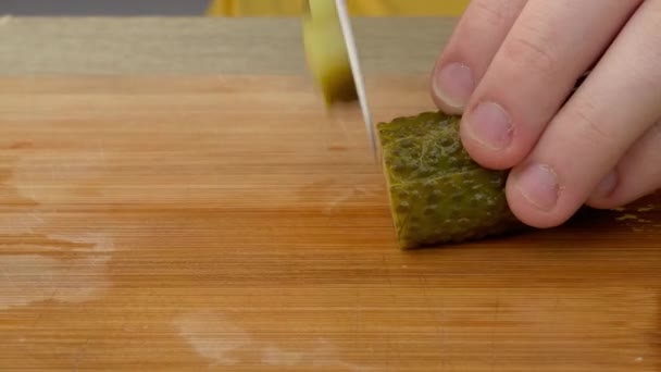 Cucumbers Slicing Preparation Cucumbers Preparing Olivier Salad Concept Preparing Salad — Vídeo de Stock