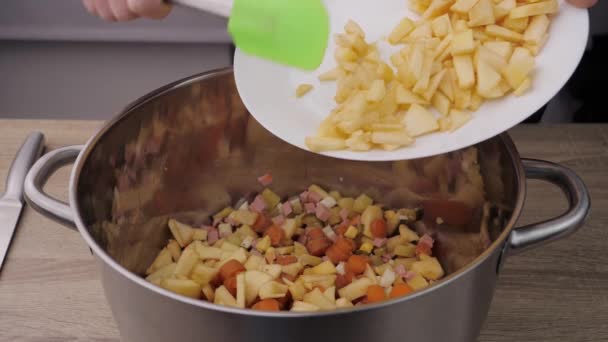 Fresh Apples Slicing Preparing Apples Making Olivier Salad Salad Making — Wideo stockowe