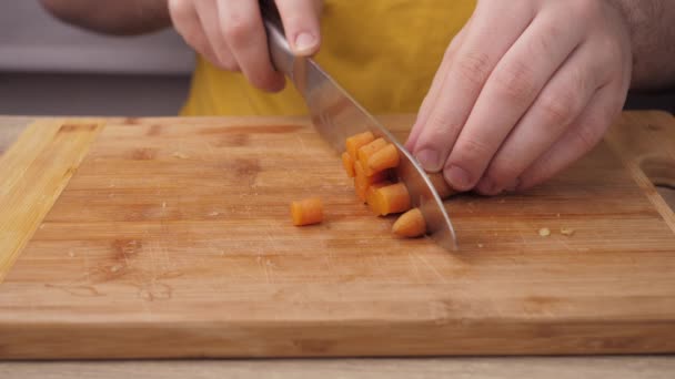 Boiled Carrots Slicing Preparing Carrots Making Olivier Salad Salad Preparation — Stok video