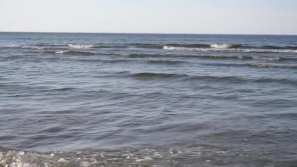 Oostzee Golven Zand Groen Gras Achtergrond Zonnige Avond Rust Ontspanning — Stockvideo