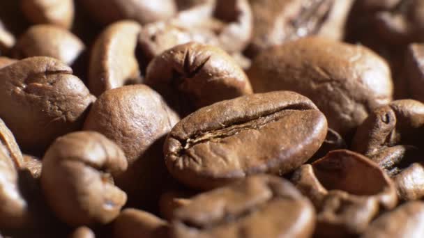 Roasted Coffee Beans Shot Very Close Smoke Emanating Them Concept — Vídeo de Stock