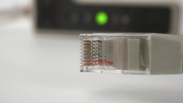 Nternet Kablosu Çok Yakından Çekildi Nternet Test Edicisinin Arkasında Internet — Stok video