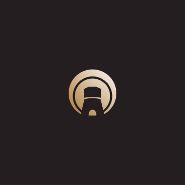 Siyah arka planda bir logo. Ortaçağ kale kulesinin basit vektör çizgisi sanat logosu