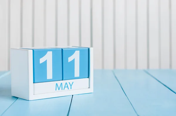 May 11th. Image of may 11 wooden color calendar on white background.  Spring day, empty space for text — Zdjęcie stockowe