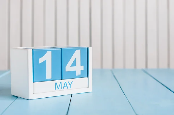 May 14th. Image of may 14 wooden color calendar on white background.  Spring day, empty space for text. Astronomy Day. World Fair Trade DAY — Stockfoto