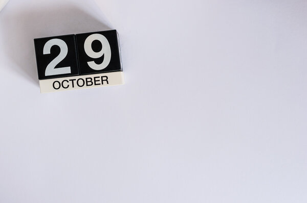 October 29th. Day 29 of month, wooden color calendar on white background. Autumn time. Empty space for text