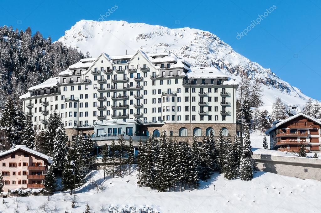 Mountain ski resort with snow in winter, St. Moritz, Alps, Switzerland
