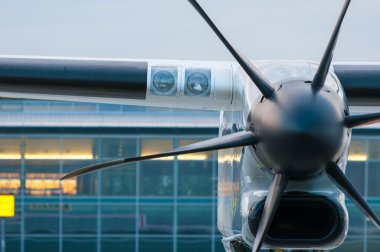 Propeller Engine of the airplane at airport
