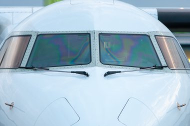 White Cockpit or cabin crew of aircraft witout pilot. Close-up view