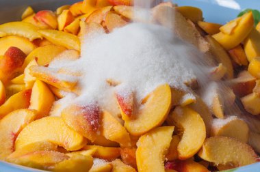 Ev yapımı şeftali reçeli - kavanoz ürünler yemek. Yaz arka plan