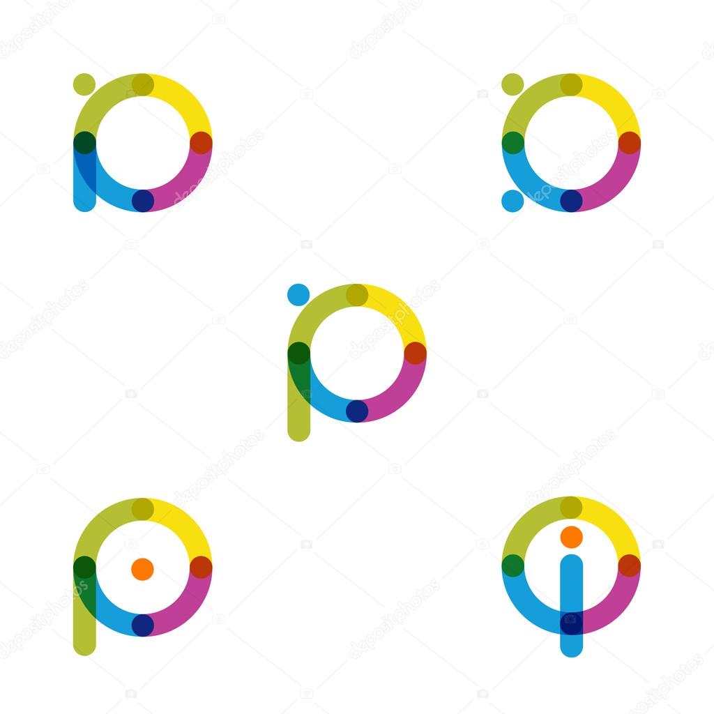 Set of five colourful round logos.