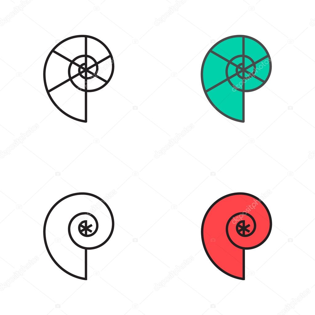 Set of four minimalism seashell logos on the white background.