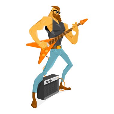 Rockstar guitarist is playing the guitar. clipart