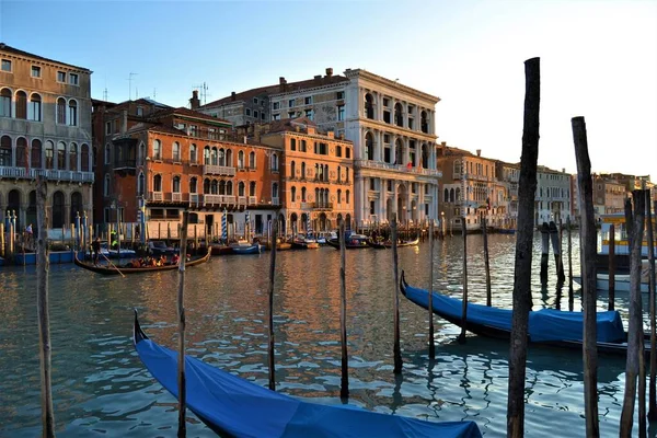 威尼斯维尼迪格市在阳光明媚的日子里的景色 雄伟的贡多拉城 古老的房屋 古老的桥梁 绿水和渠道 这些都在意大利威尼斯 — 图库照片