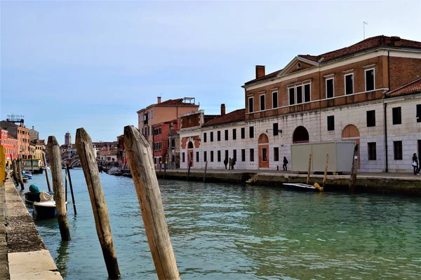 Venedig Venedig Stadsutsikt Solig Dag Magnifik Stad Gondoler Gamla Hus — Stockfoto