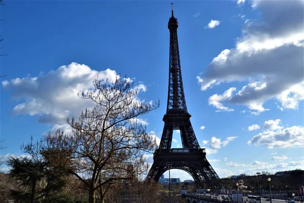 Parisskylten Frankrike Eiffel Staty Eiffel Gjord Metall Och Stål Paris — Stockfoto