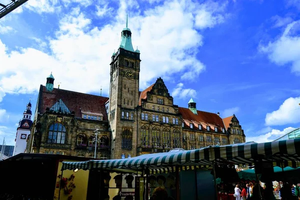 Chemnitz Town Hall Overcast Weather Chemnitz Rathaus Town Hall Blue — Stock Photo, Image