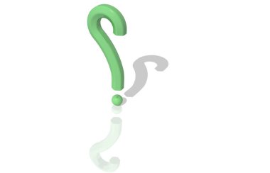 Üç boyutlu (3D) ünlem işareti ve soru işareti. Farklı renk, yansıma ve gölgeler. 3B görüntüleme.