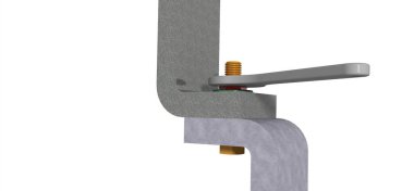 Renkli cıvata, somun ve pul. İki bölümün montaj koşulları. 3D görüntüleme... Cıvata, vida ve vida ile iki bileşenin montajı çamaşır makinesi ve sıkılaştırıcı anahtarla yapılır. Renkli bir isim. 3B görüntüleme.