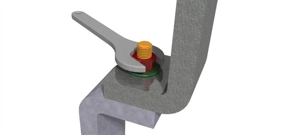 볼트와 나사와 너트가 세탁기와 렌치가 부품을 렌더링 — 스톡 사진