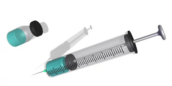 Covid 19パンデミックに対するワクチン調査 注射針とワクチンで形成された医療用注射器 バックグラウンドで隔離されてる 3Dレンダリング — ストック写真