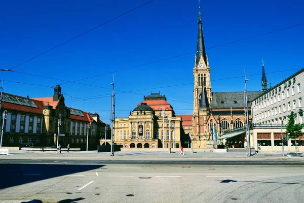 Chemnitz Východní Německo 2011 Opera Divadelní Umělecký Dům Kostel Petra — Stock fotografie