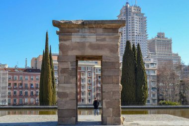 Spain, Madrid, 16.02.2012. Temple of Debod (Templo de Debod) ancient Egyptian temple that was dismantled and rebuilt in Madrid, Spain clipart