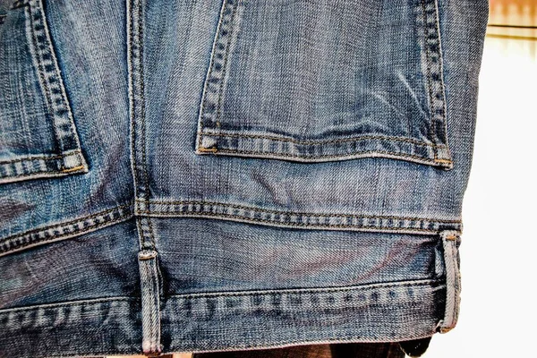 Jeans Hanger Drying Backside Jeans Pockets Belt Side — Stock Photo, Image
